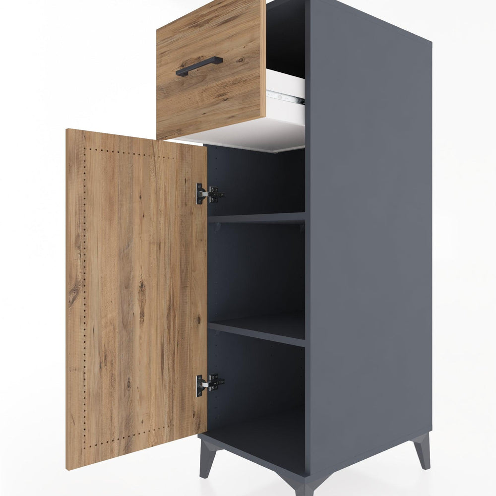 Woodntry Modüler Dolap Antrasit 44x59x122 cm Kapaklı ve Çekmeceli KC4-2