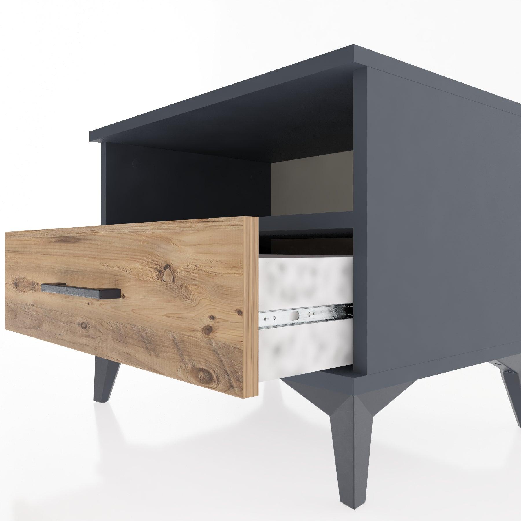 Woodntry Modular Nightstand Anthracite 60x44x68 cm with Drawer and Shelf CR4-2