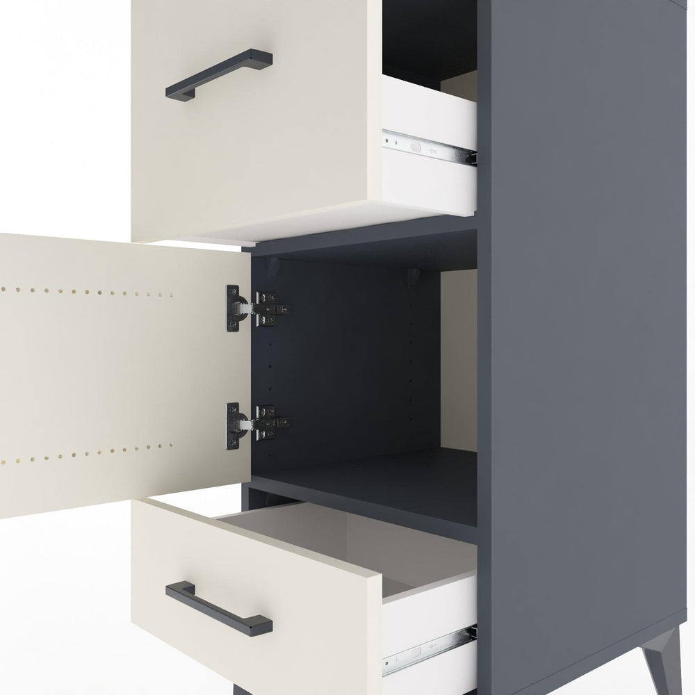 Woodntry Modüler Komodin Antrasit 44x44x84 cm Kapaklı ve Çekmeceli KC48-2