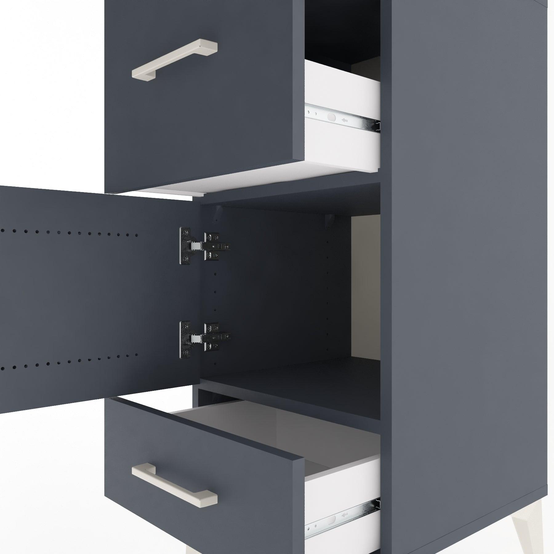 Woodntry Modular Nightstand Anthracite 44x44x84 cm with Cover and Drawer KC48-2