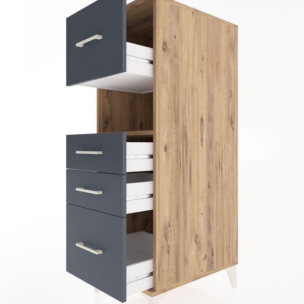 Woodntry Modüler Dolap Çam 44x30x122 cm Çekmeceli ve Raflı CR104-3