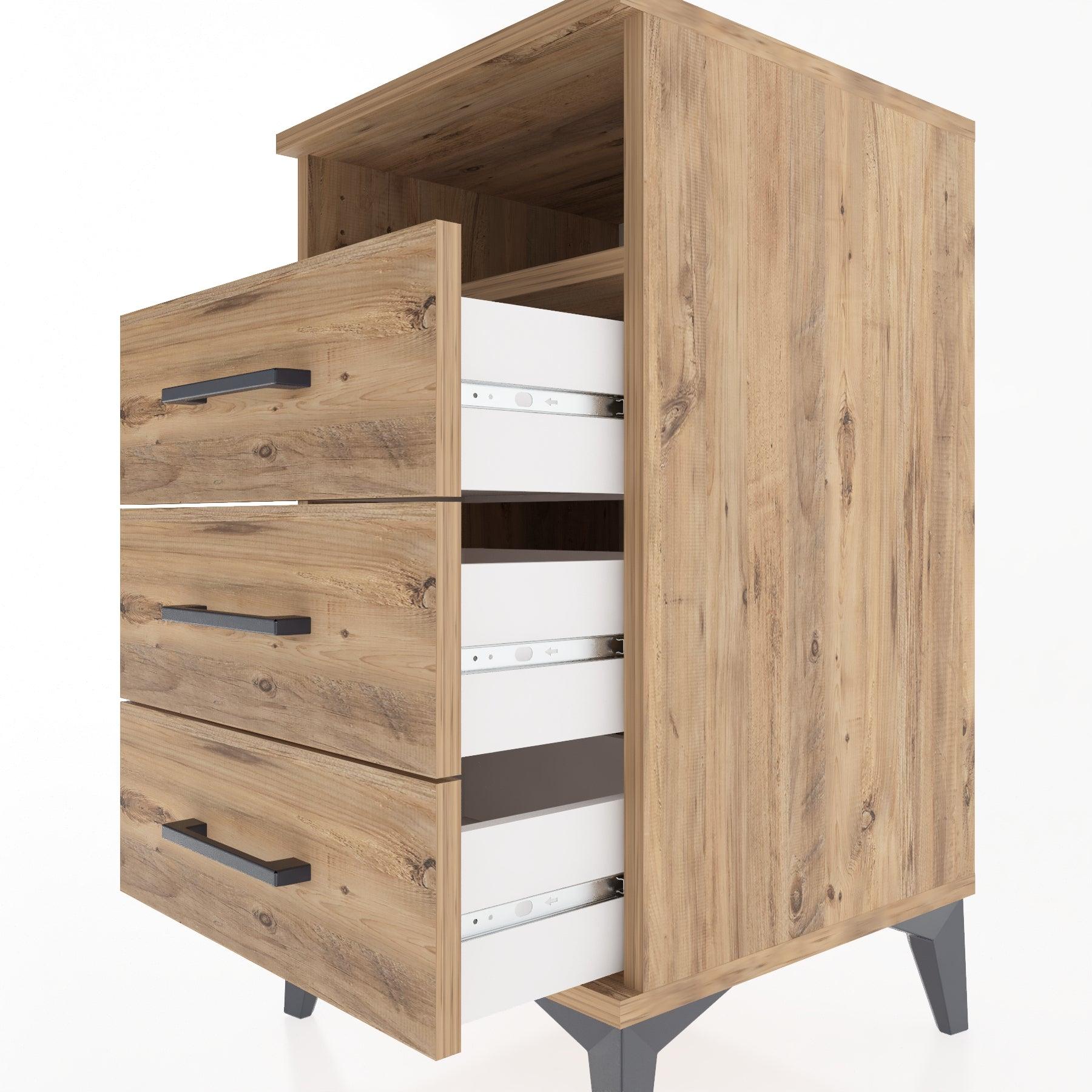 Woodntry Modular Nightstand Pine 44x44x68 cm with Drawers and Shelves CR4-3