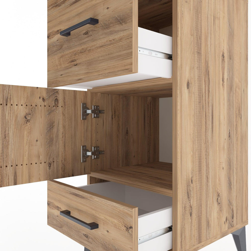 Woodntry Modular Nightstand Pine 44x44x84 cm with Cover and Drawer KC48-3