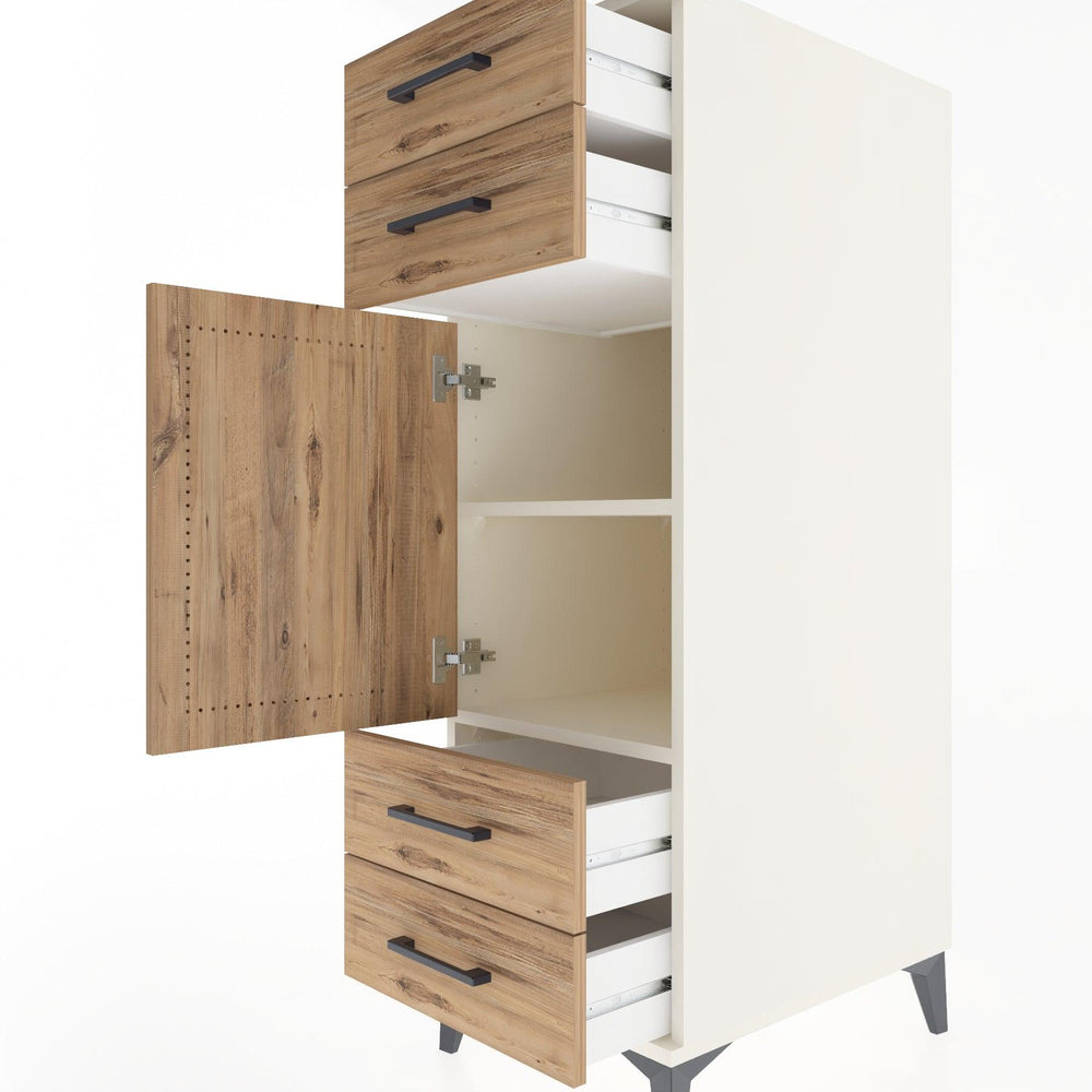 Woodntry Modüler Dolap Aytaşı 44x30x122 cm Kapaklı ve Çekmeceli KC5-1