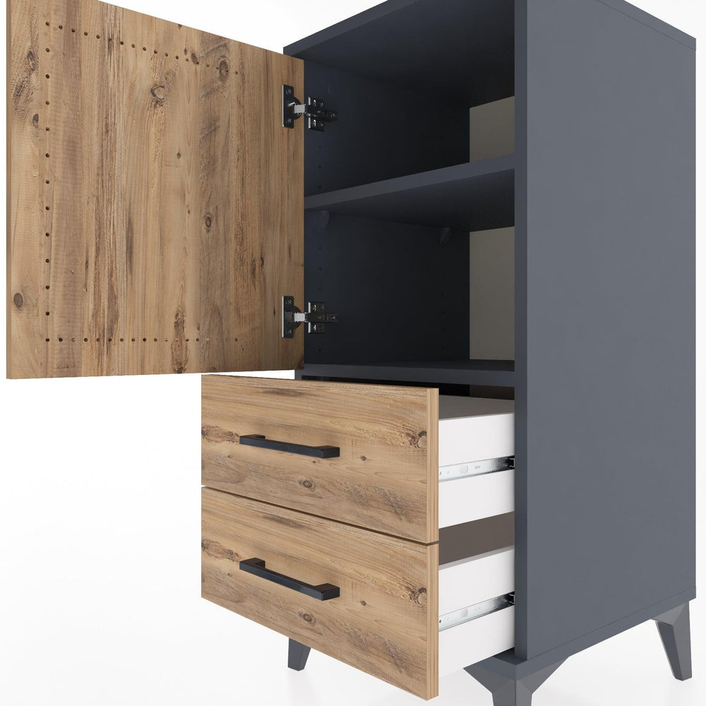 Woodntry Modular Nightstand Anthracite 44x44x84 cm with Cover and Drawer KC27-2