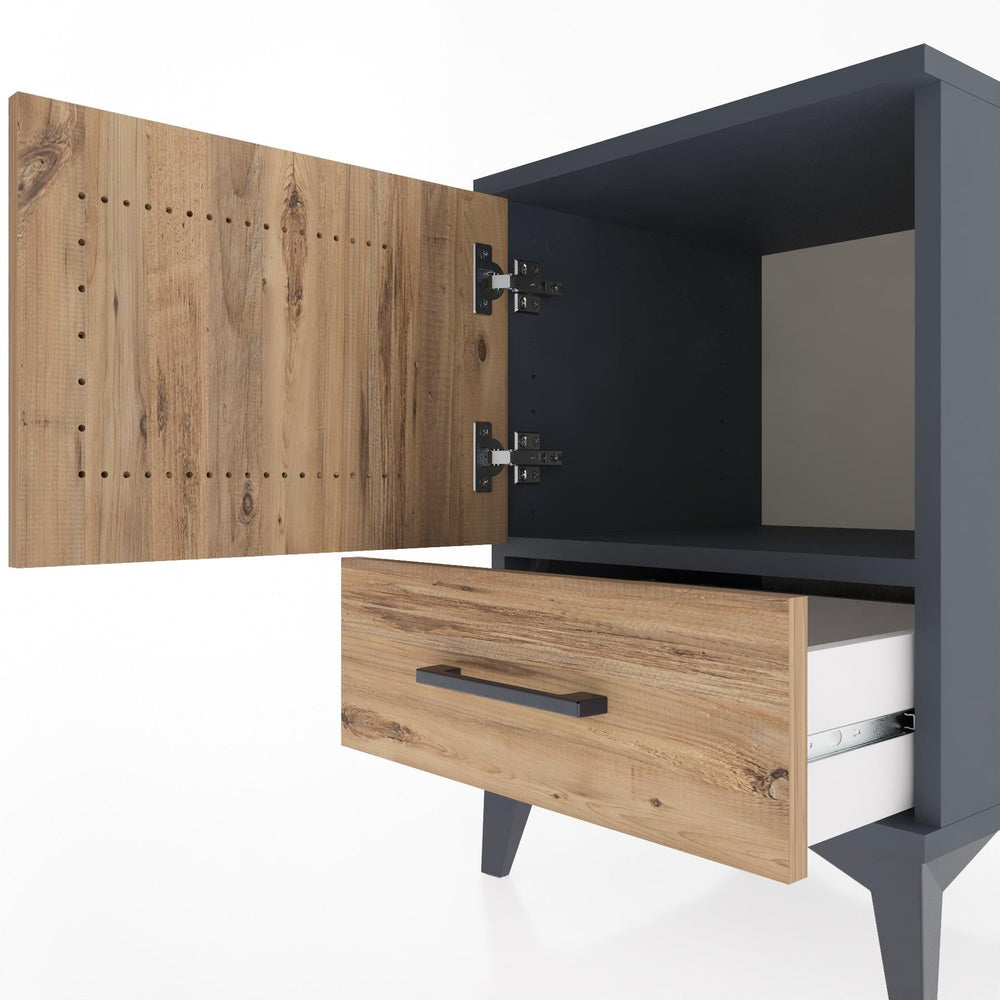 Woodntry Modular Nightstand Anthracite 44x44x52 cm with Cover and Drawer KC5-2