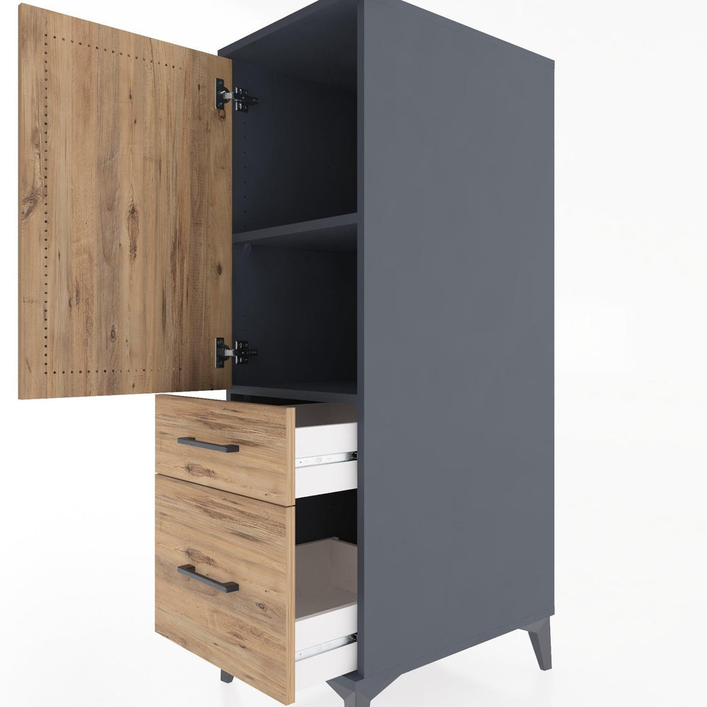 Woodntry Modüler Dolap Antrasit 44x30x122 cm Kapaklı ve Çekmeceli KC105-2