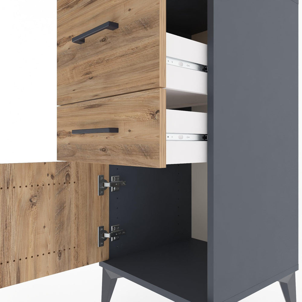 Woodntry Modüler Komodin Antrasit 44x44x84 cm Kapaklı ve Çekmeceli KC49-2