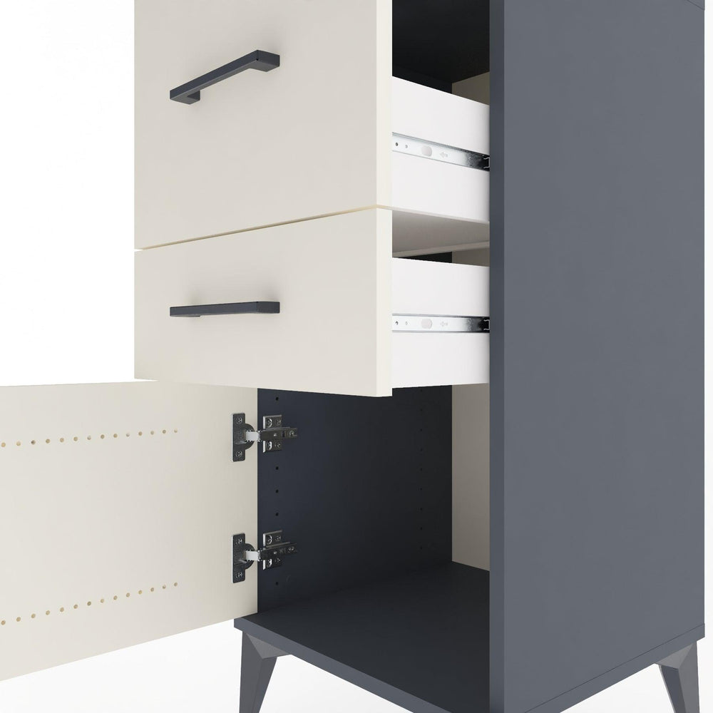 Woodntry Modüler Komodin Antrasit 44x44x84 cm Kapaklı ve Çekmeceli KC49-2