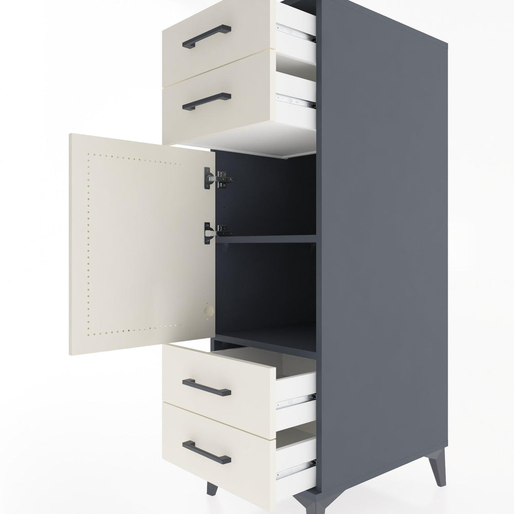 Woodntry Modular Cabinet Anthracite 44x30x122 cm with Doors and Drawers KC55-2