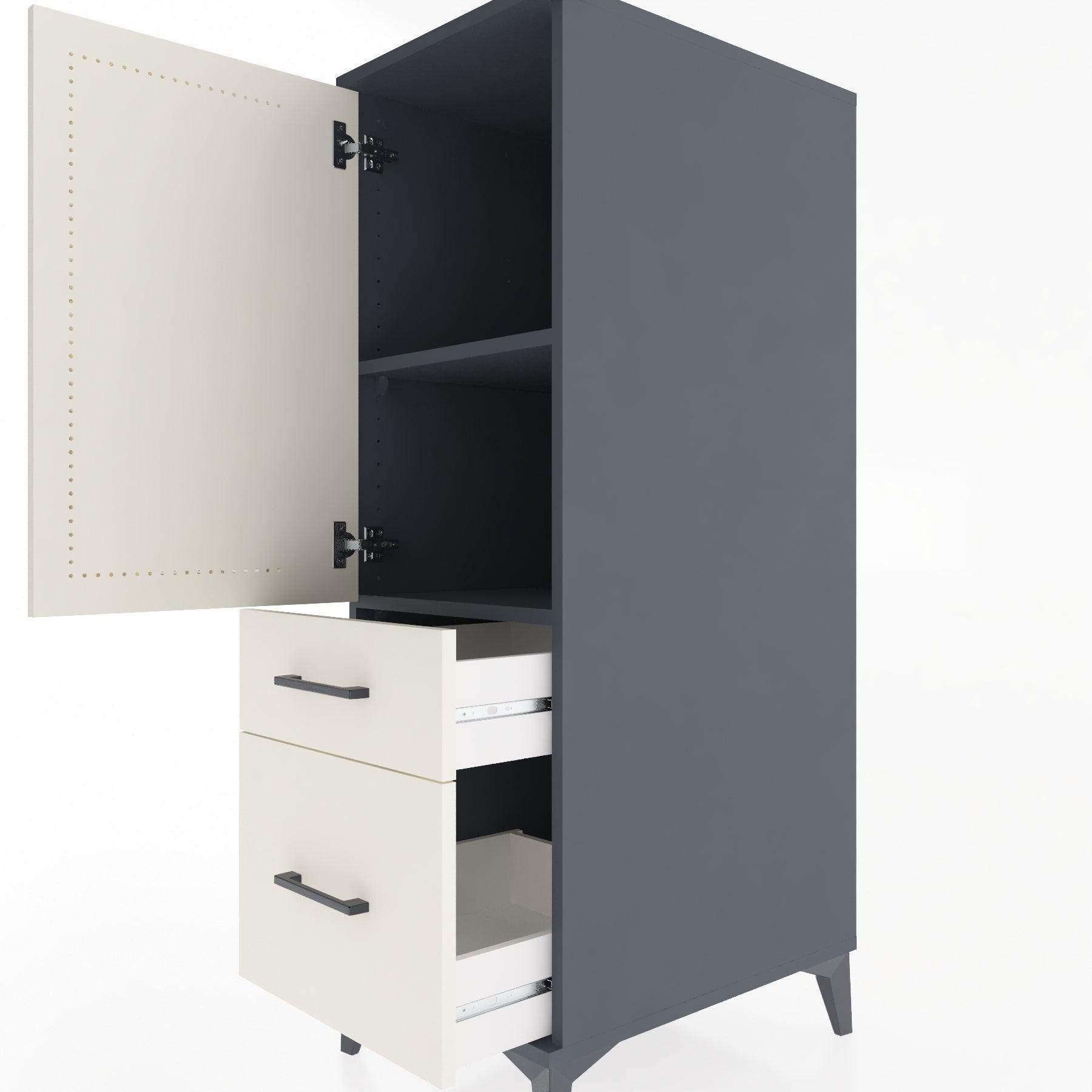 Woodntry Modular Cabinet Anthracite 44x30x122 cm with Doors and Drawers KC105-2