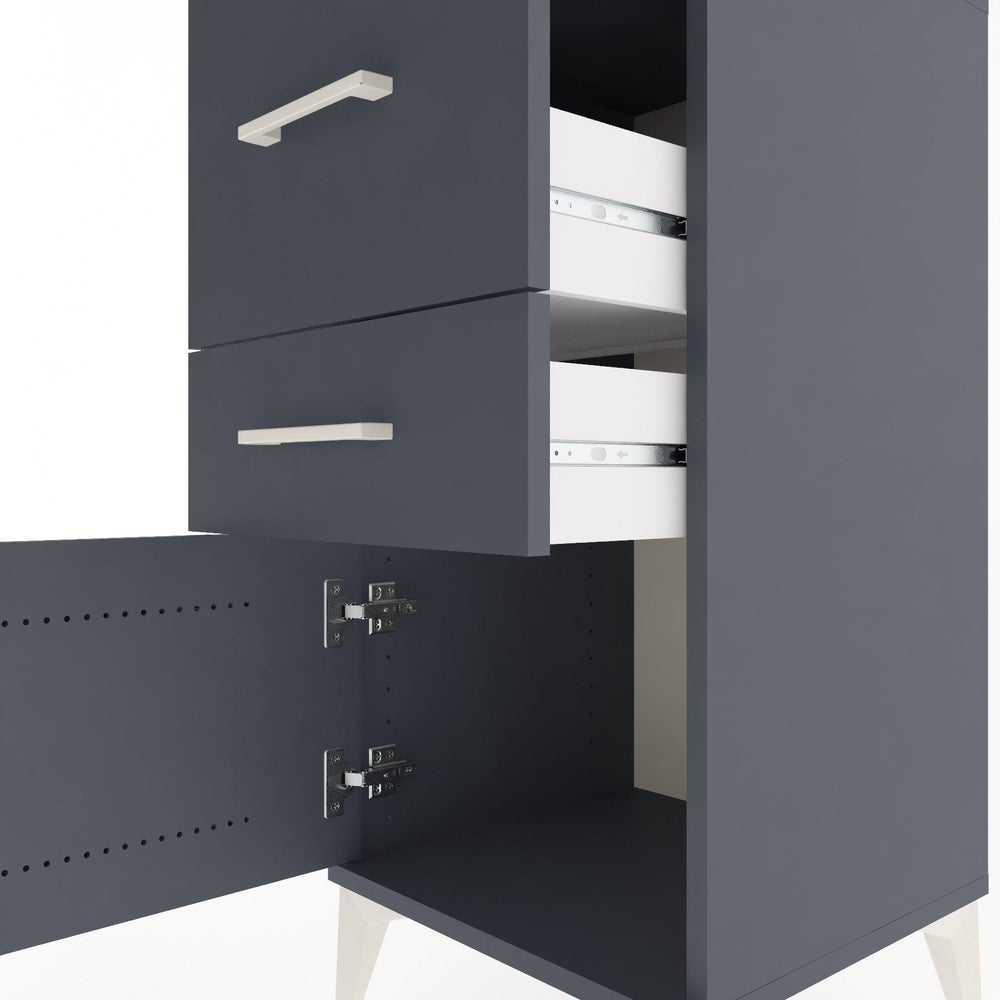 Woodntry Modüler Komodin Antrasit 44x44x84 cm Kapaklı ve Çekmeceli KC49-2