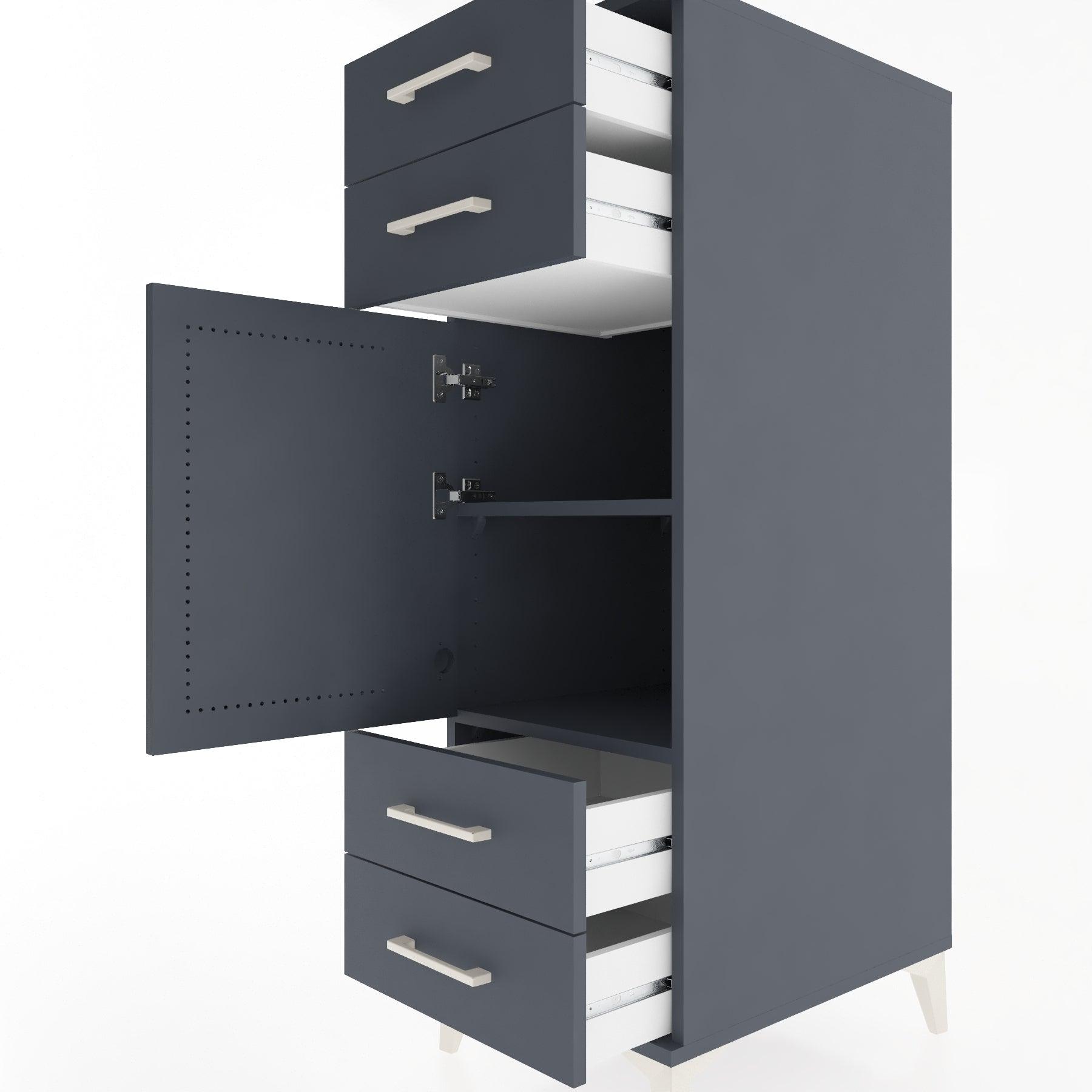 Woodntry Modular Cabinet Anthracite 44x30x122 cm with Doors and Drawers KC55-2