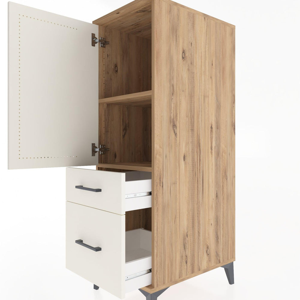 Woodntry Modüler Dolap Çam 44x30x122 cm Kapaklı ve Çekmeceli KC105-3