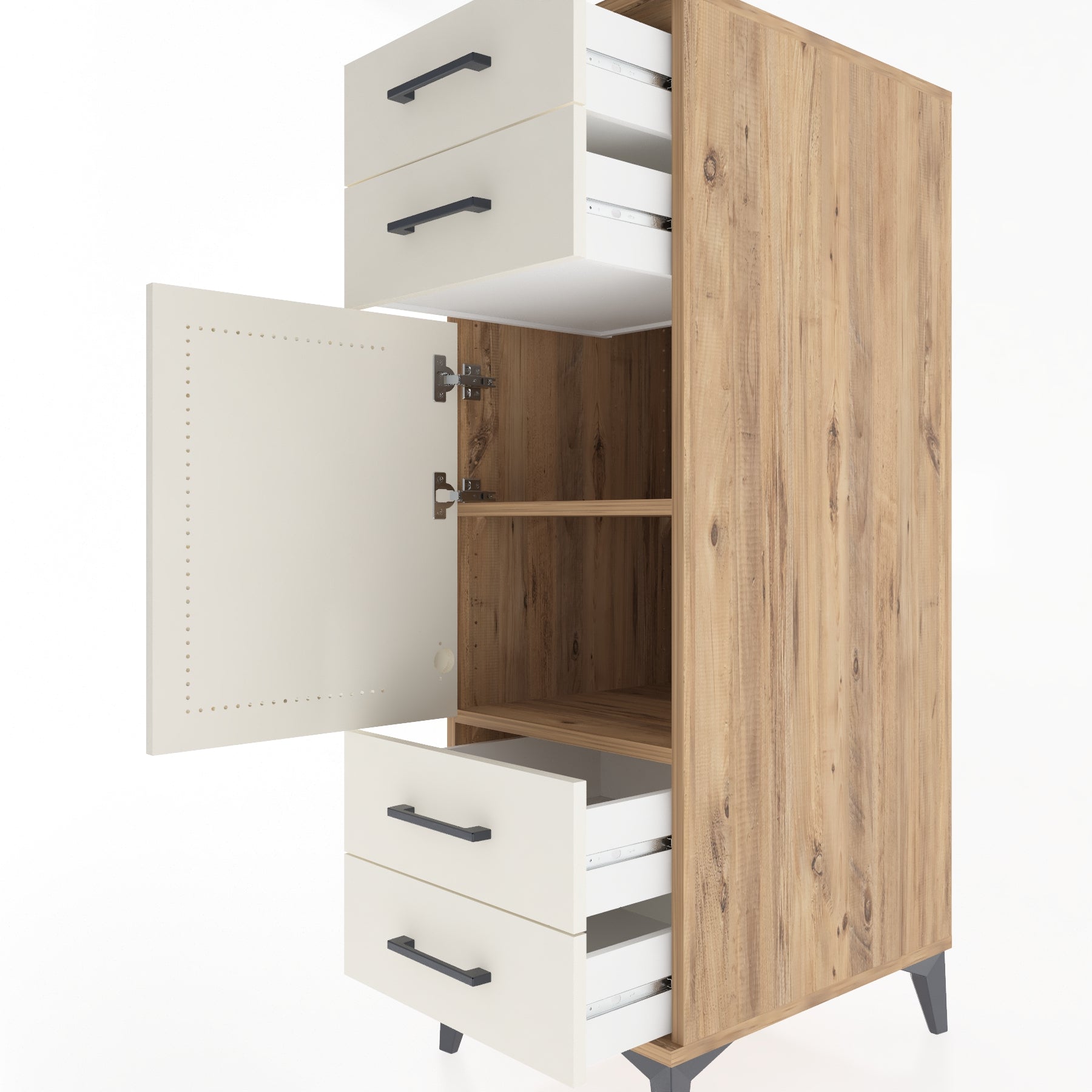 Woodntry Modular Cabinet Pine 44x59x122 cm with Doors and Drawers KC55-3