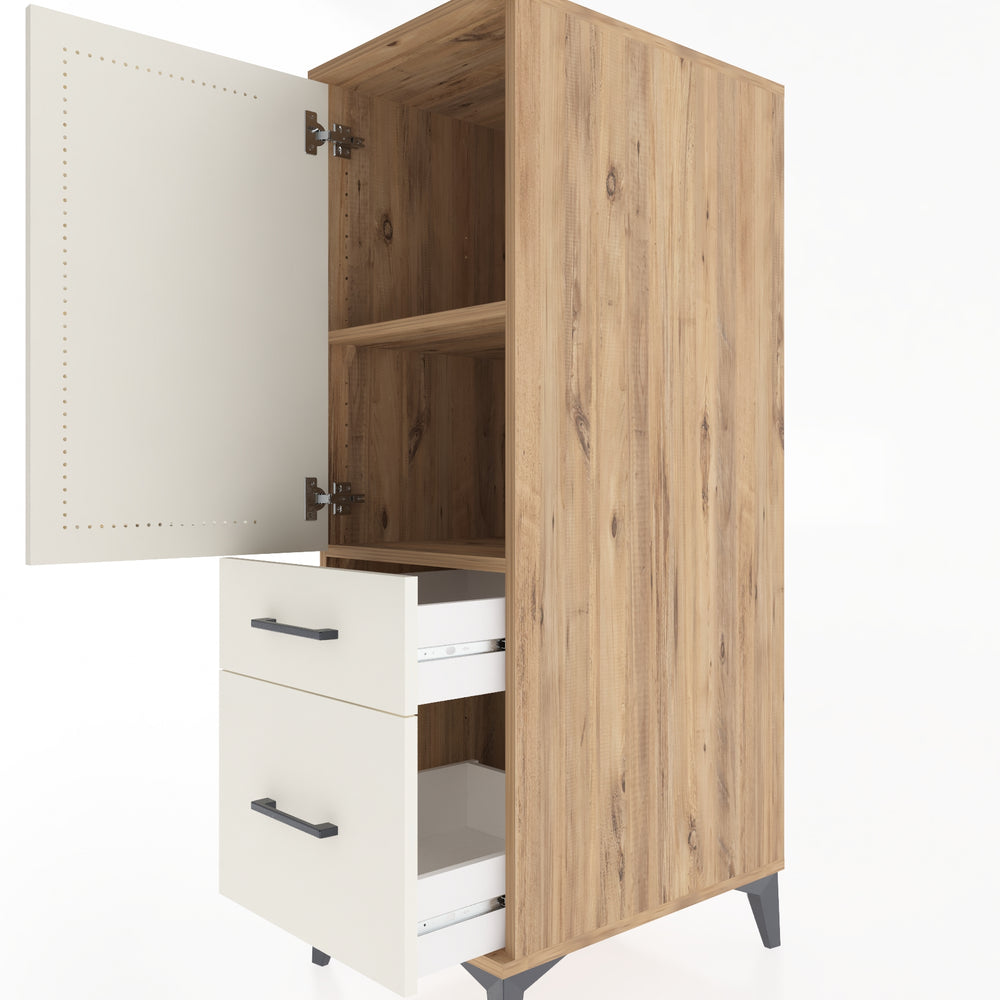 Woodntry Modüler Dolap Çam 44x59x122 cm Kapaklı ve Çekmeceli KC105-3