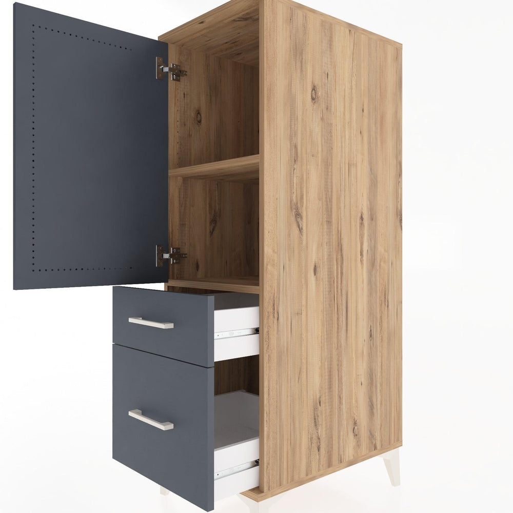 Woodntry Modüler Dolap Çam 44x30x122 cm Kapaklı ve Çekmeceli KC105-3