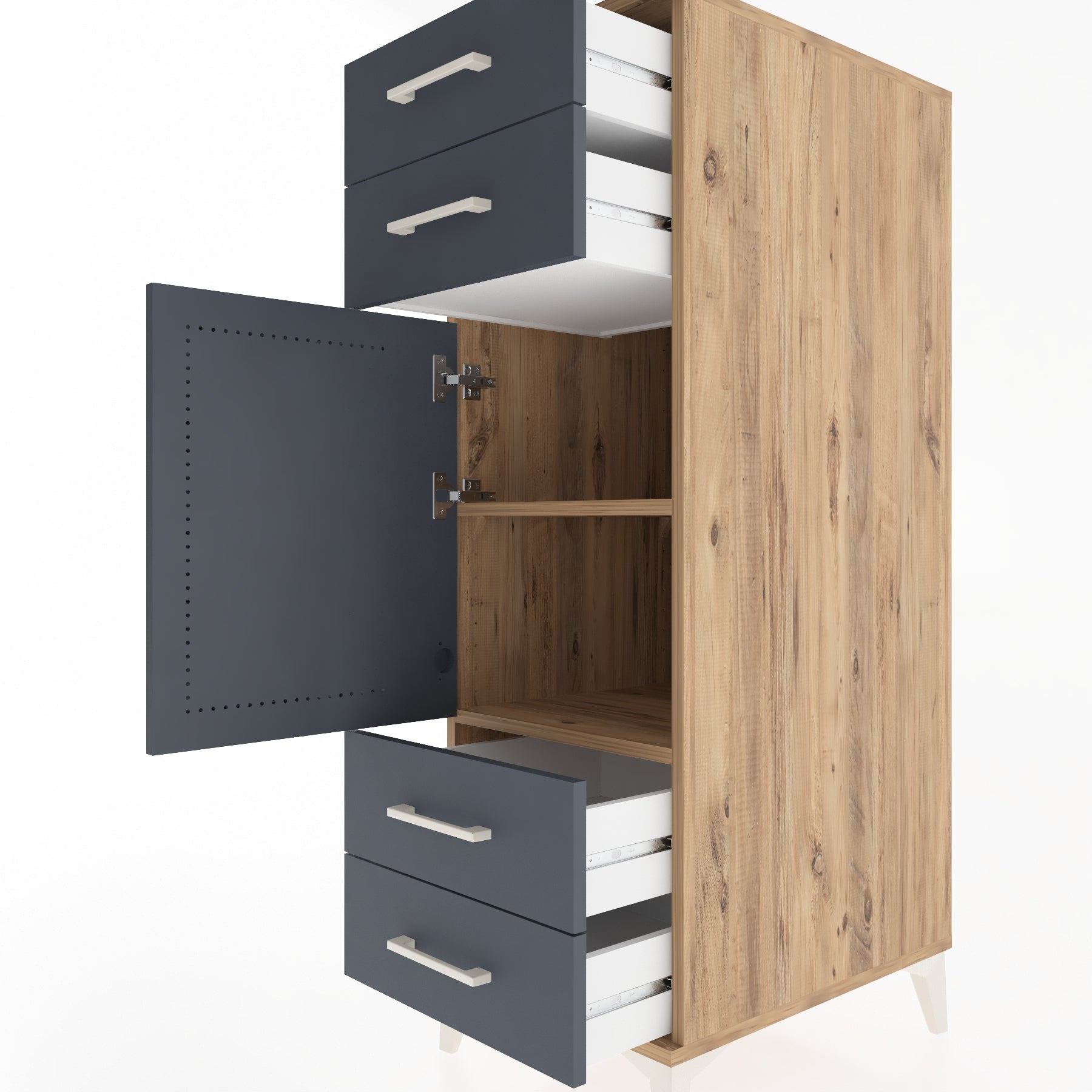 Woodntry Modular Cabinet Pine 44x59x122 cm with Doors and Drawers KC55-3