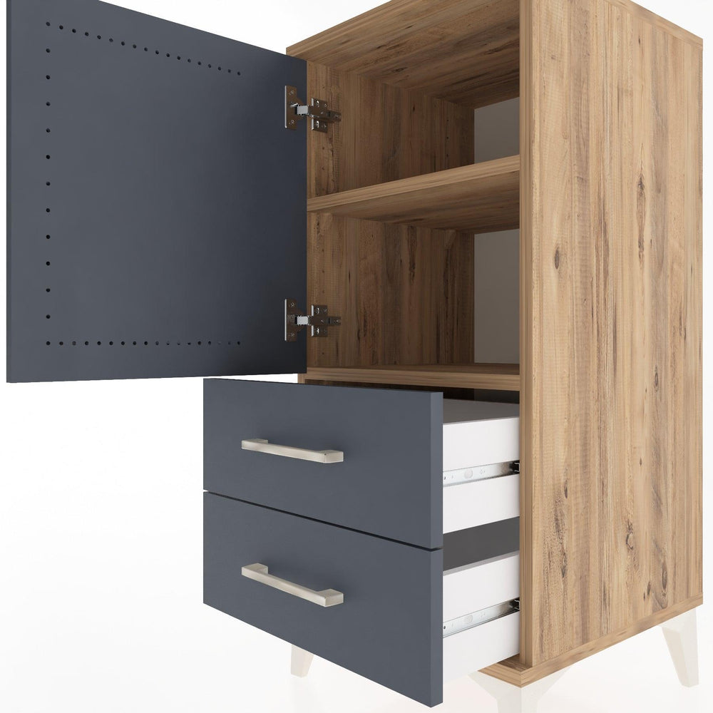 Woodntry Modular Nightstand Pine 44x44x84 cm with Cover and Drawer KC27-3