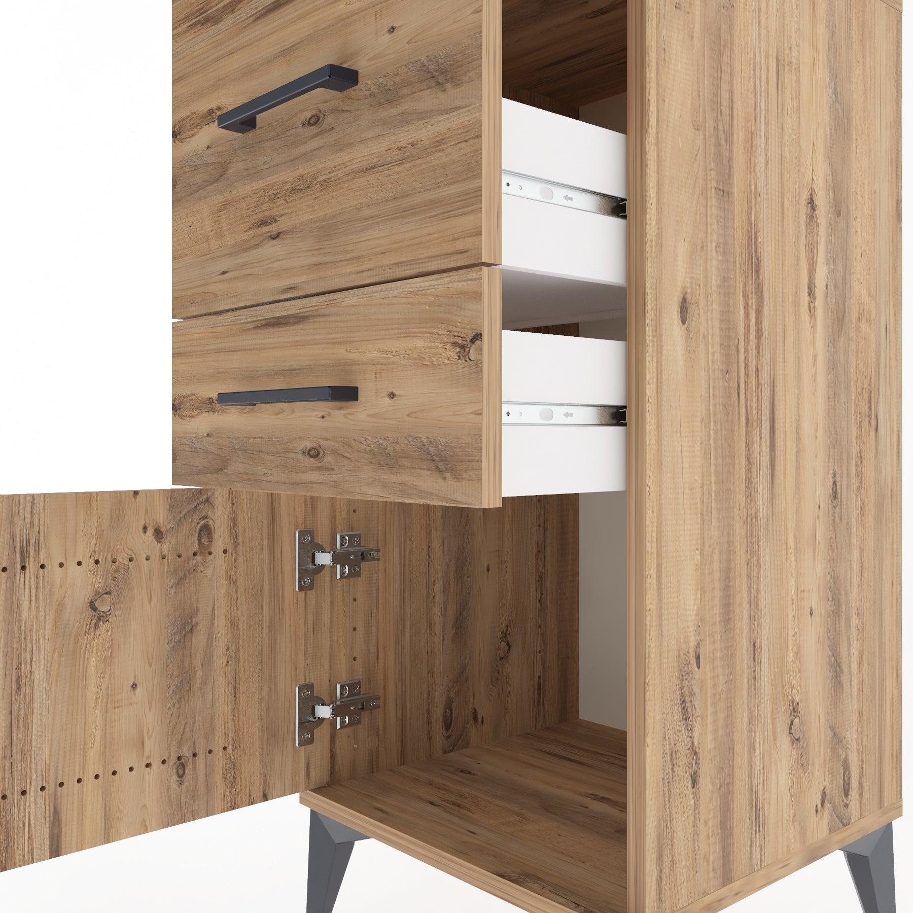 Woodntry Modular Nightstand Pine 44x44x84 cm with Cover and Drawer KC49-3