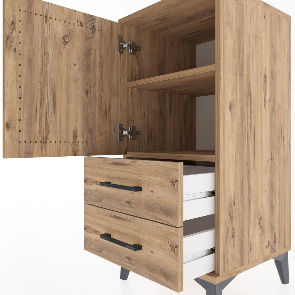 Woodntry Modular Nightstand Pine 44x44x84 cm with Cover and Drawer KC27-3