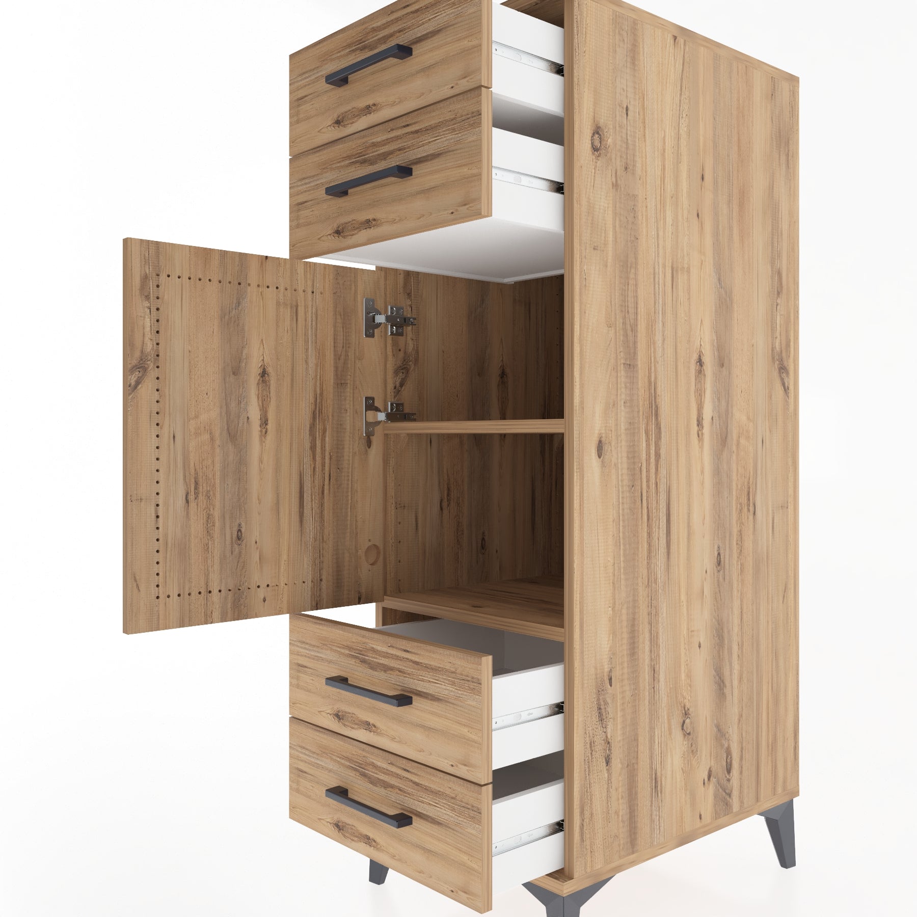 Woodntry Modular Cabinet Pine 44x59x122 cm with Doors and Drawers KC55-3