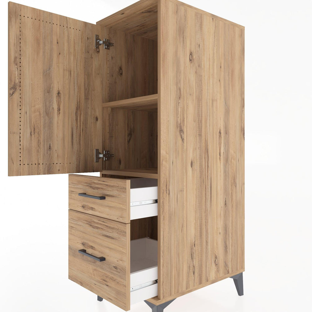Woodntry Modüler Dolap Çam 44x30x122 cm Kapaklı ve Çekmeceli KC105-3