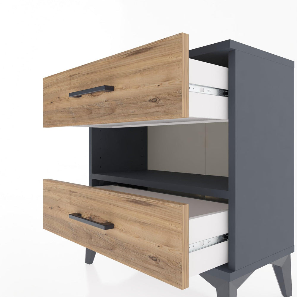 Woodntry Modular Nightstand Anthracite 60x30x52 cm with Drawers and Shelves CR6-2