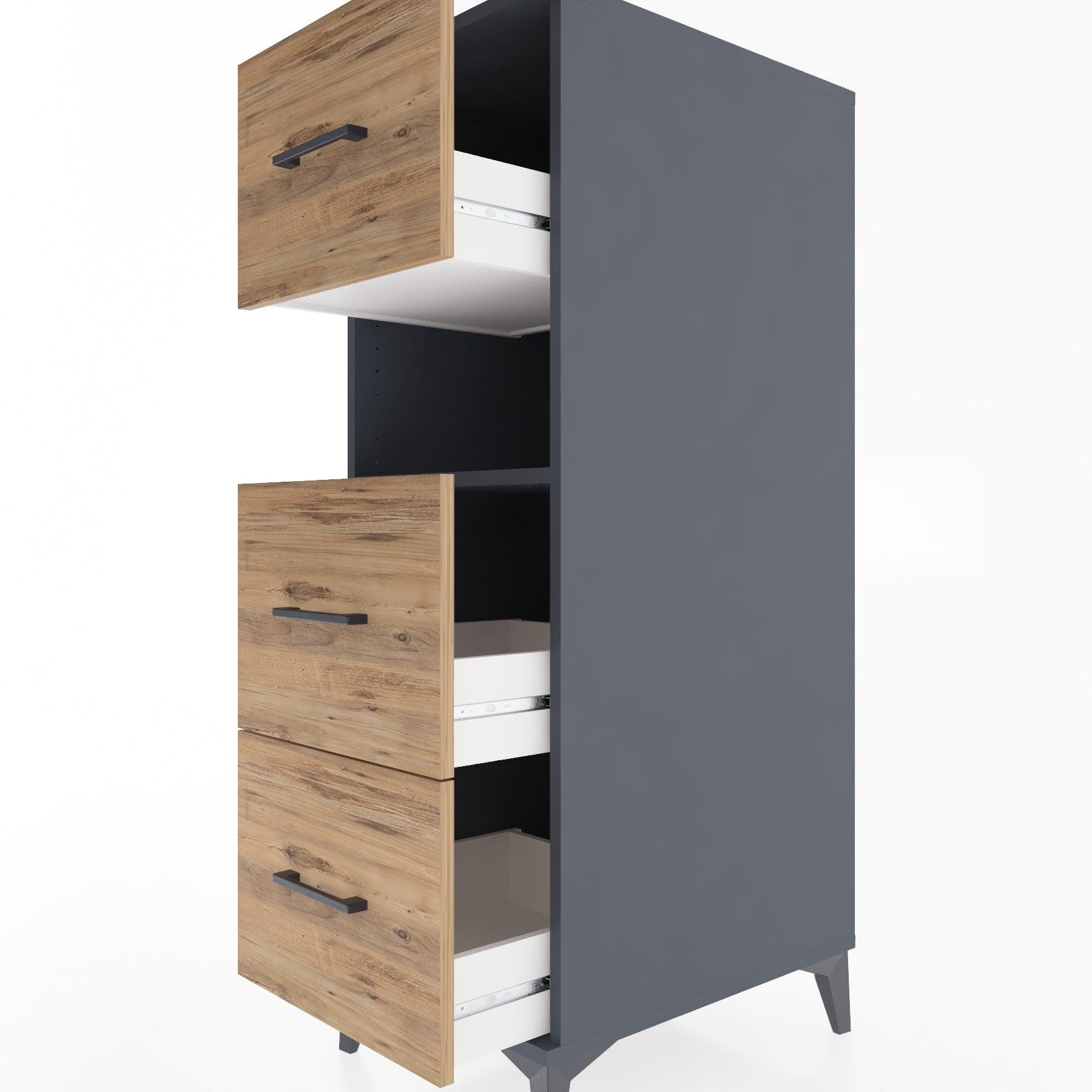 Woodntry Modular Cabinet Anthracite 44x30x122 cm with Drawers and Shelves CR106-2