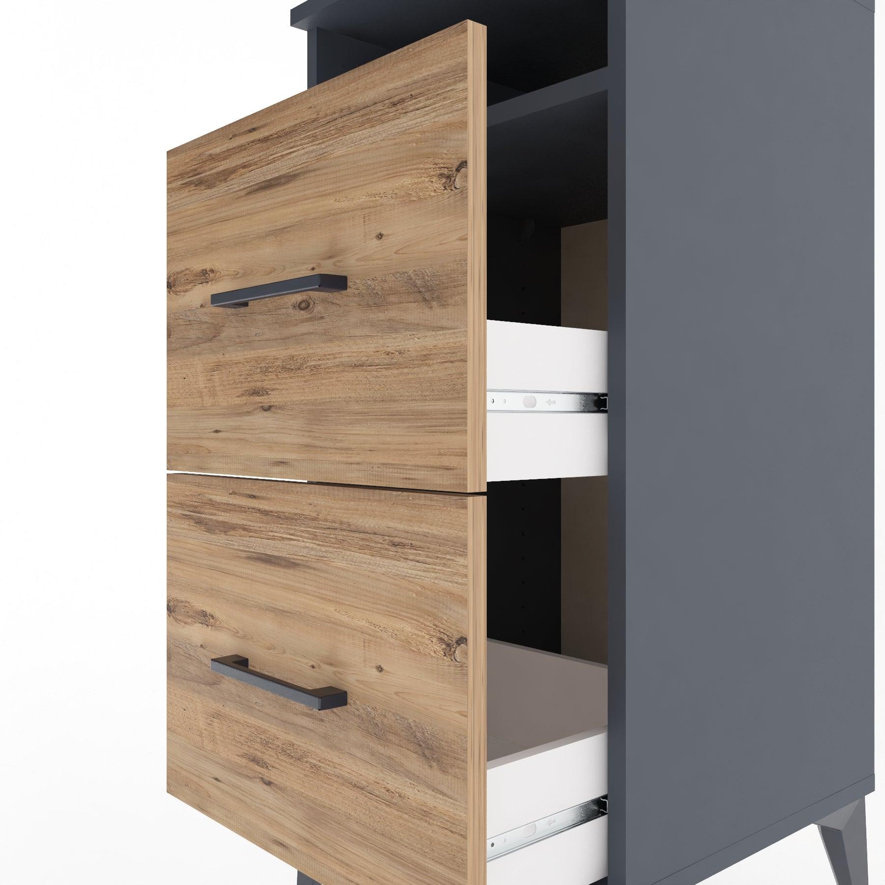 Woodntry Modular Nightstand Anthracite 44x44x84 cm with Drawers and Shelves CR6-2