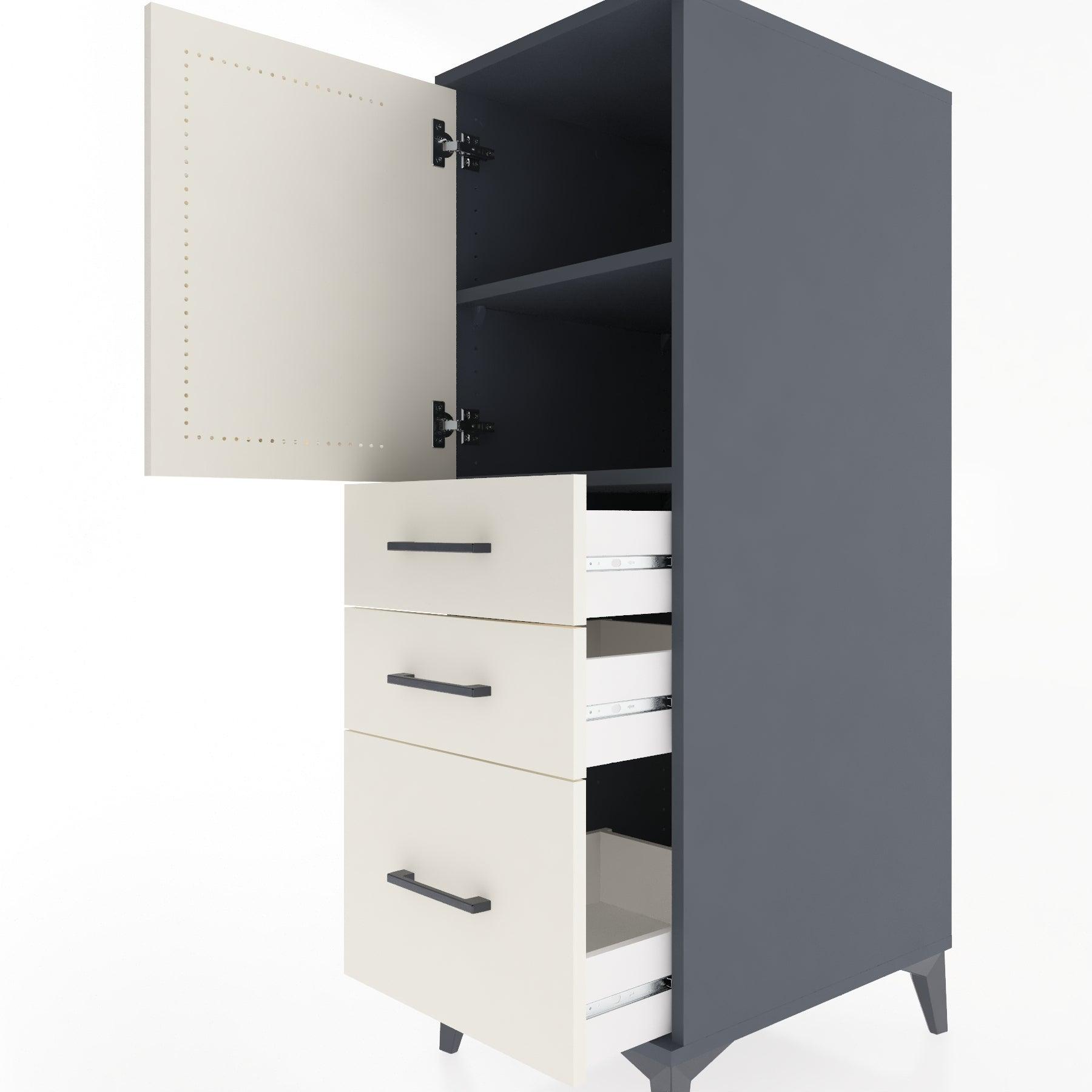 Woodntry Modular Cabinet Anthracite 44x30x122 cm with Doors and Drawers KC6-2