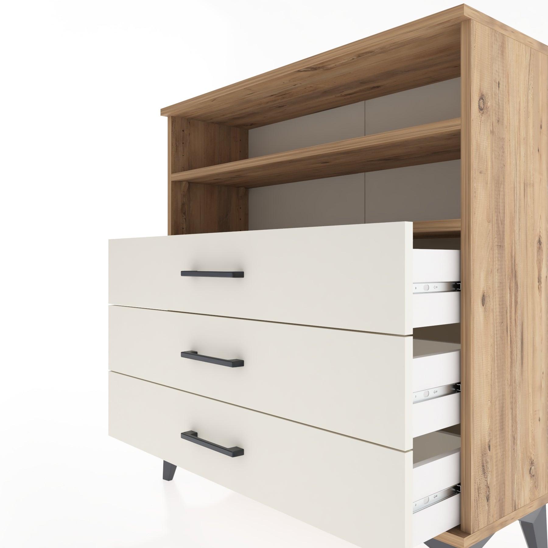 Woodntry Modular Dresser Pine 88x30x84 cm with Drawers and Shelves CR6-3