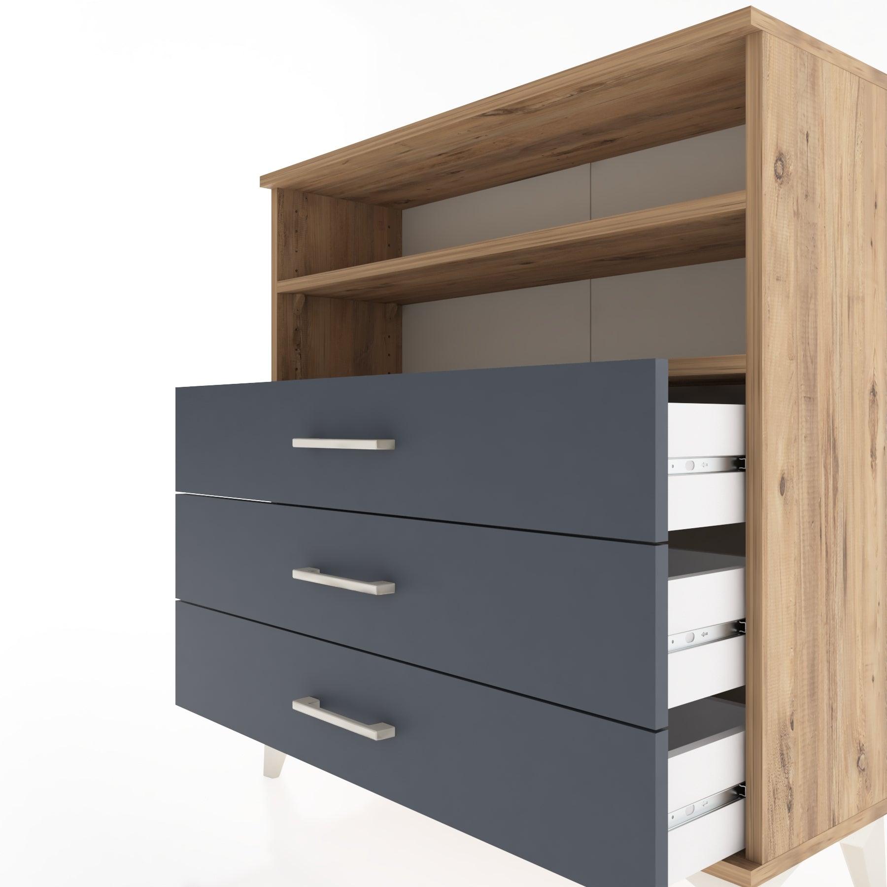 Woodntry Modular Dresser Pine 88x30x84 cm with Drawers and Shelves CR6-3