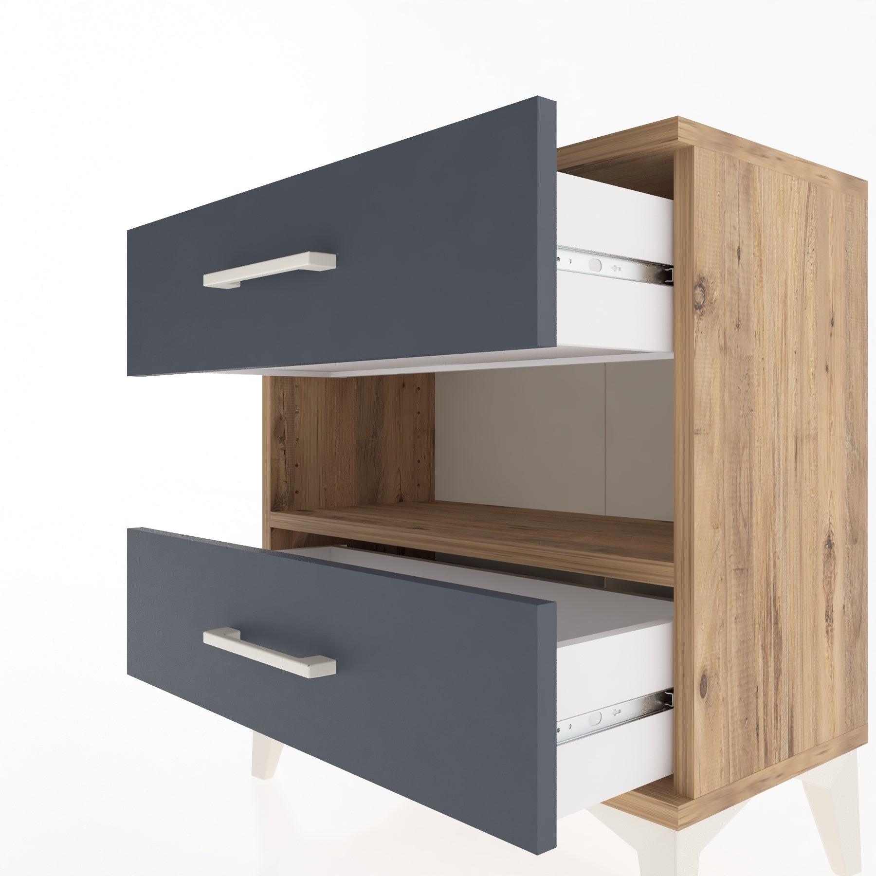 Woodntry Modular Nightstand Pine 60x30x52 cm with Drawers and Shelves CR6-3