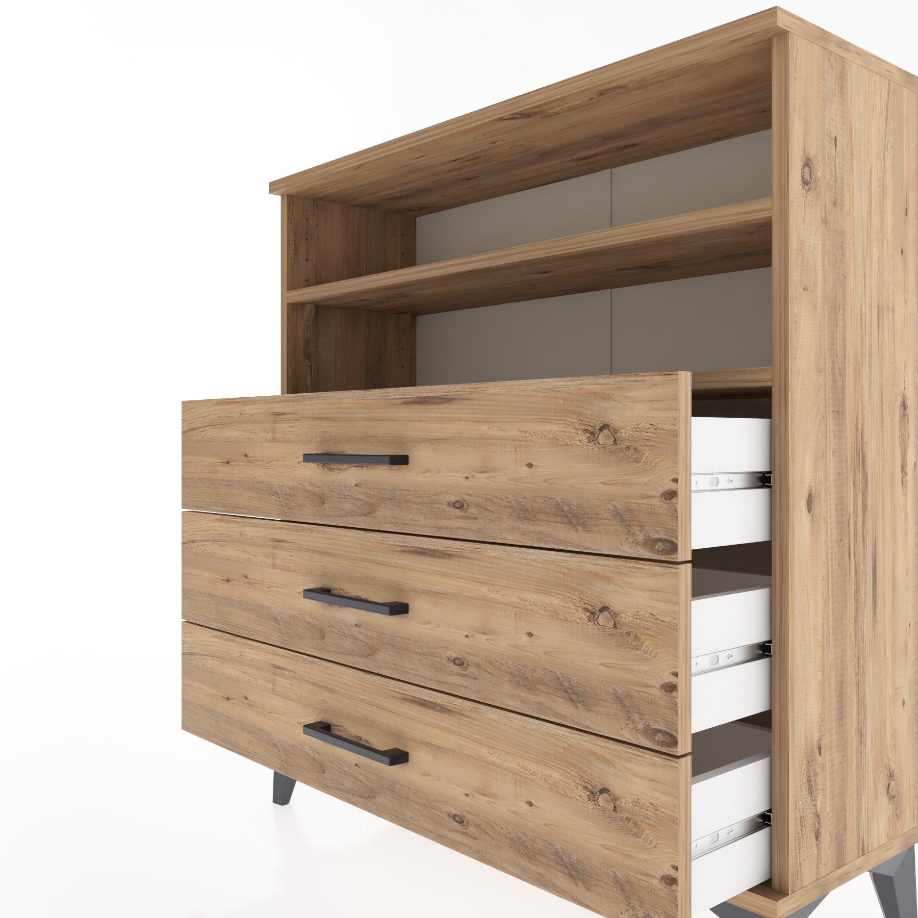 Woodntry Modular Dresser Pine 88x30x84 cm with Drawers and Shelves CR6-3