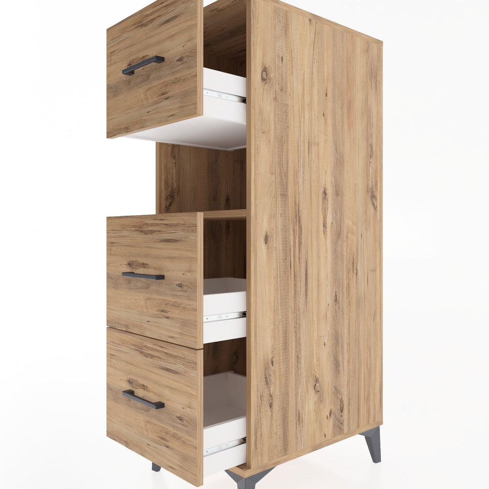 Woodntry Modüler Dolap Çam 44x30x122 cm Çekmeceli ve Raflı CR106-3