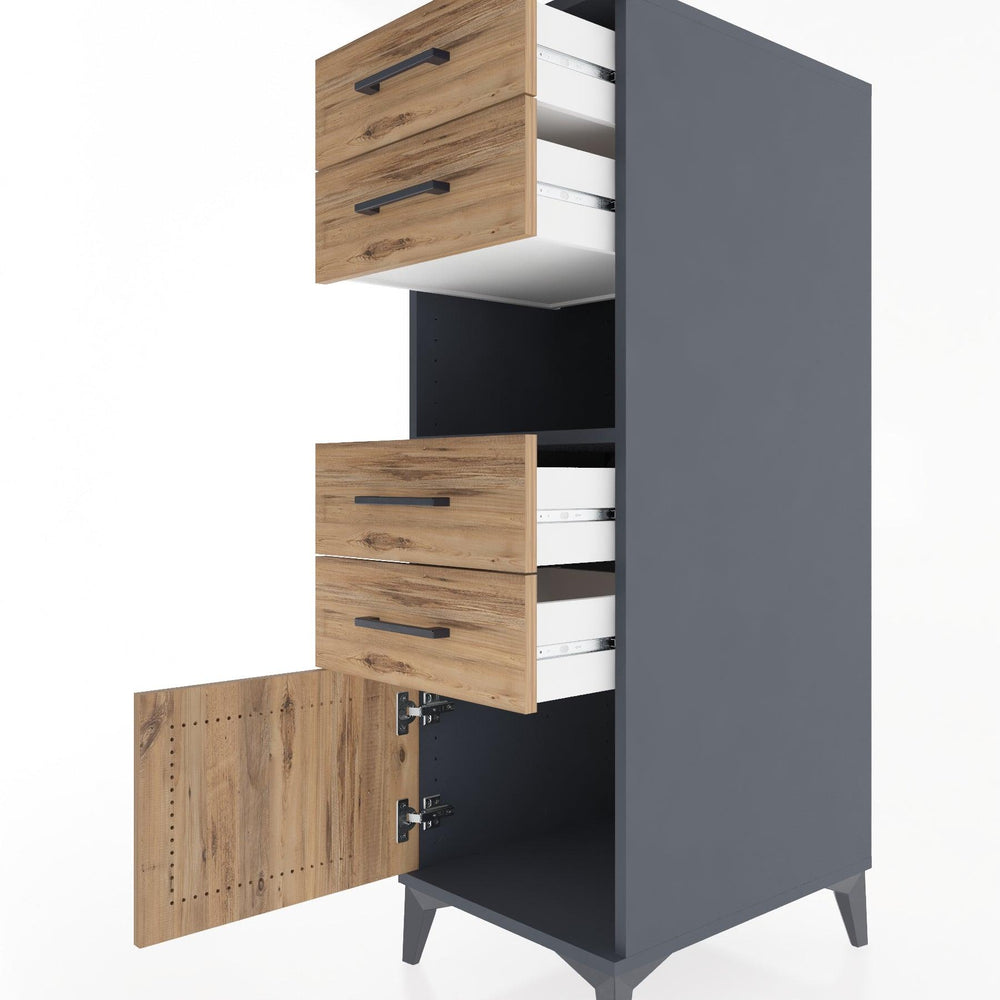 Woodntry Modüler Dolap Antrasit 44x30x122 cm Fonksiyonel F7-2