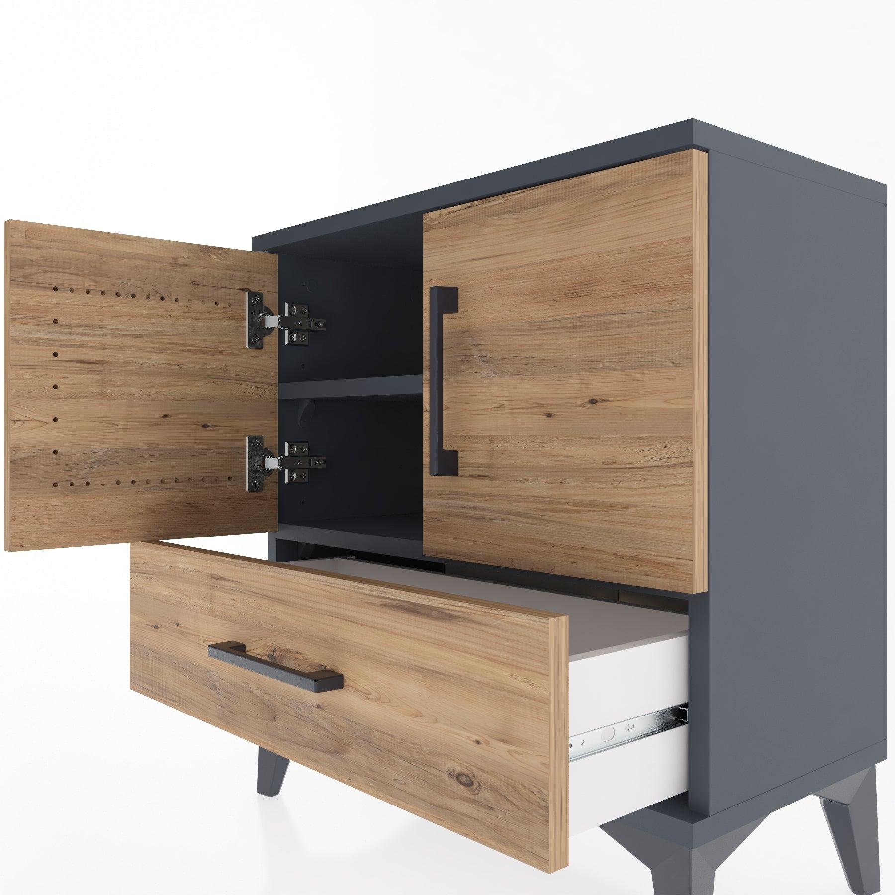 Woodntry Modular Nightstand Anthracite 60x30x52 cm with Cover and Drawer KC7-2