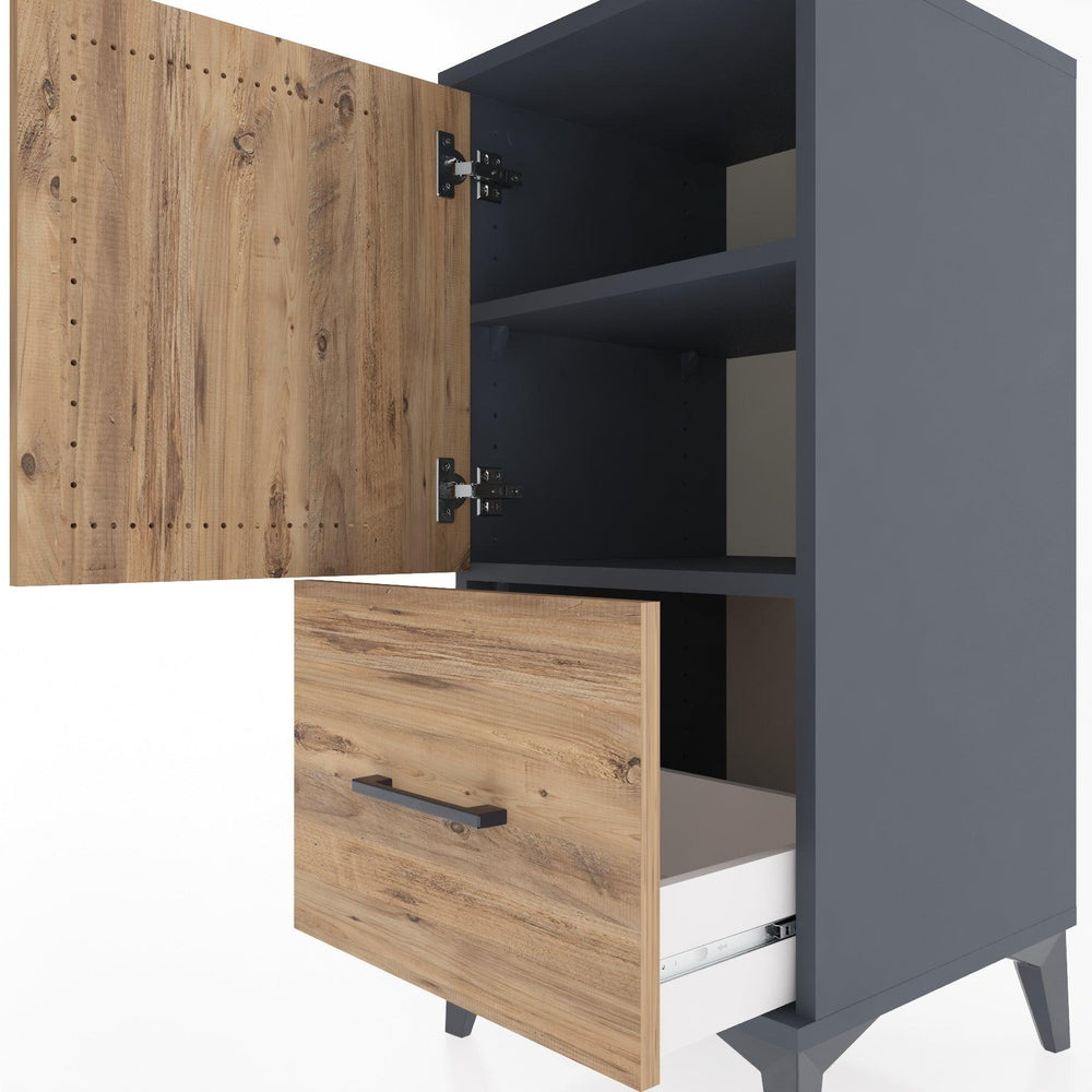 Woodntry Modular Nightstand Anthracite 44x44x84 cm with Cover and Drawer KC29-2