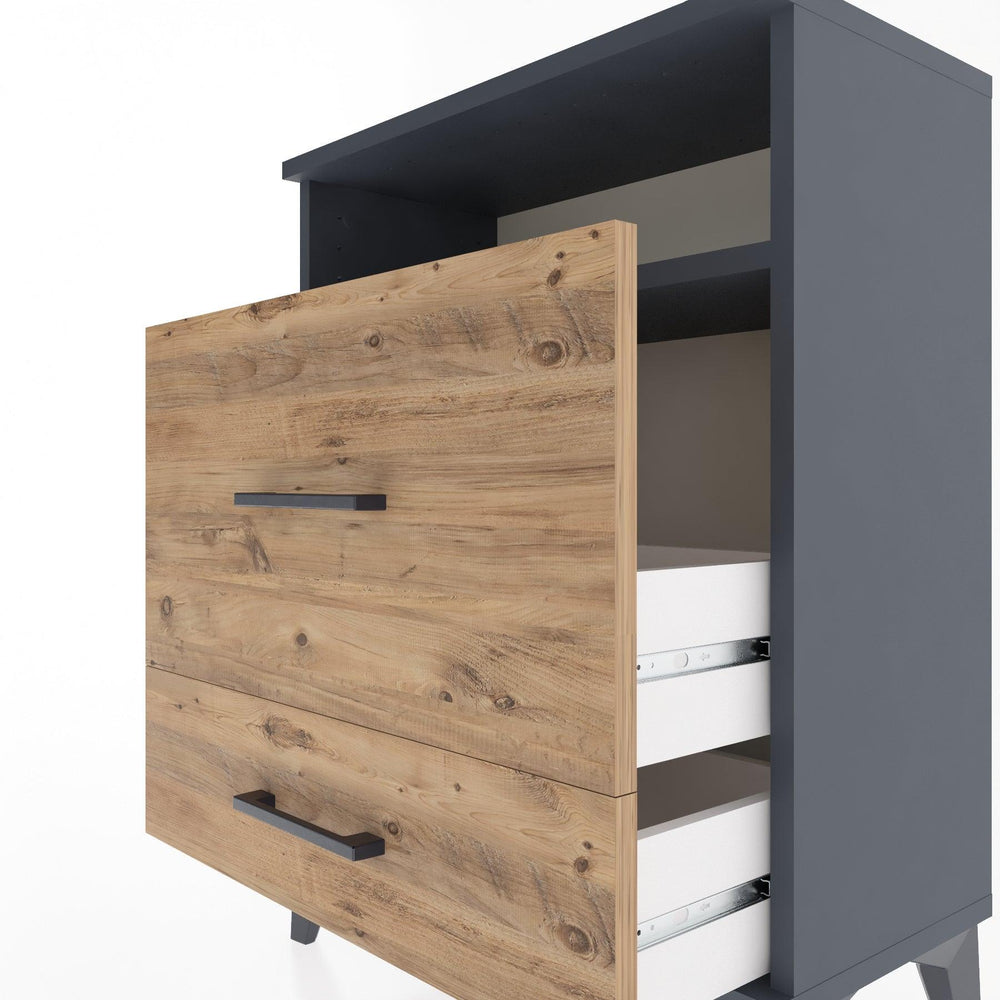 Woodntry Modular Nightstand Anthracite 60x30x68 cm with Drawer and Shelf CR7-2