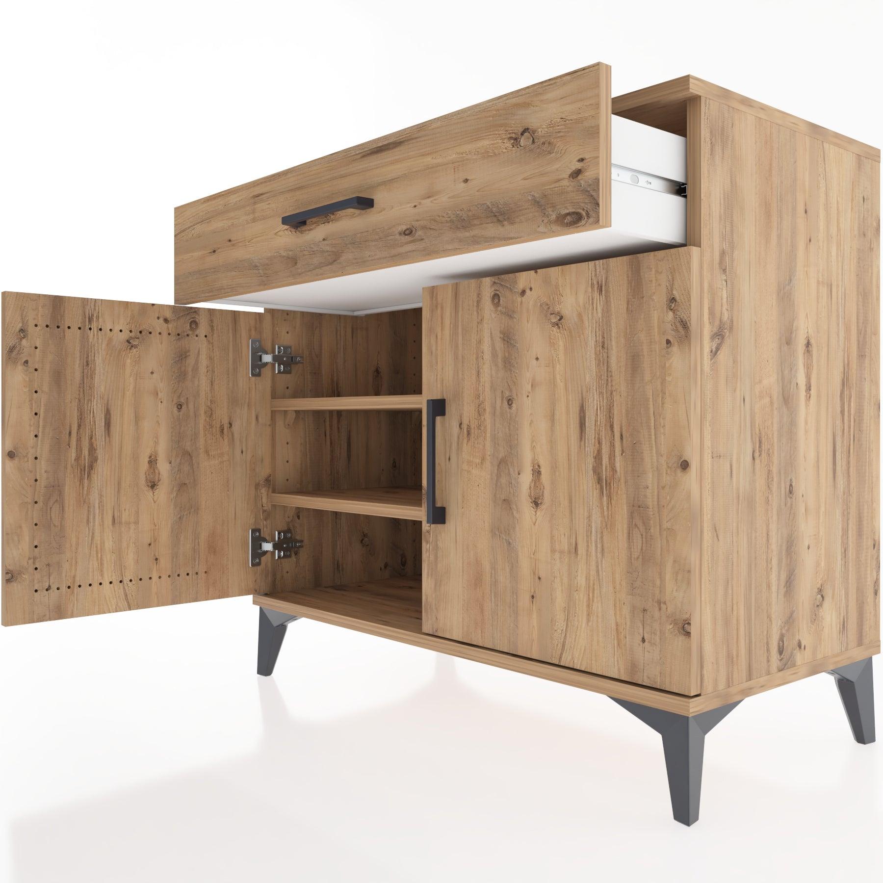 Woodntry Modüler Şifonyer Çam 88x44x68 cm Kapaklı ve Çekmeceli KC7-3