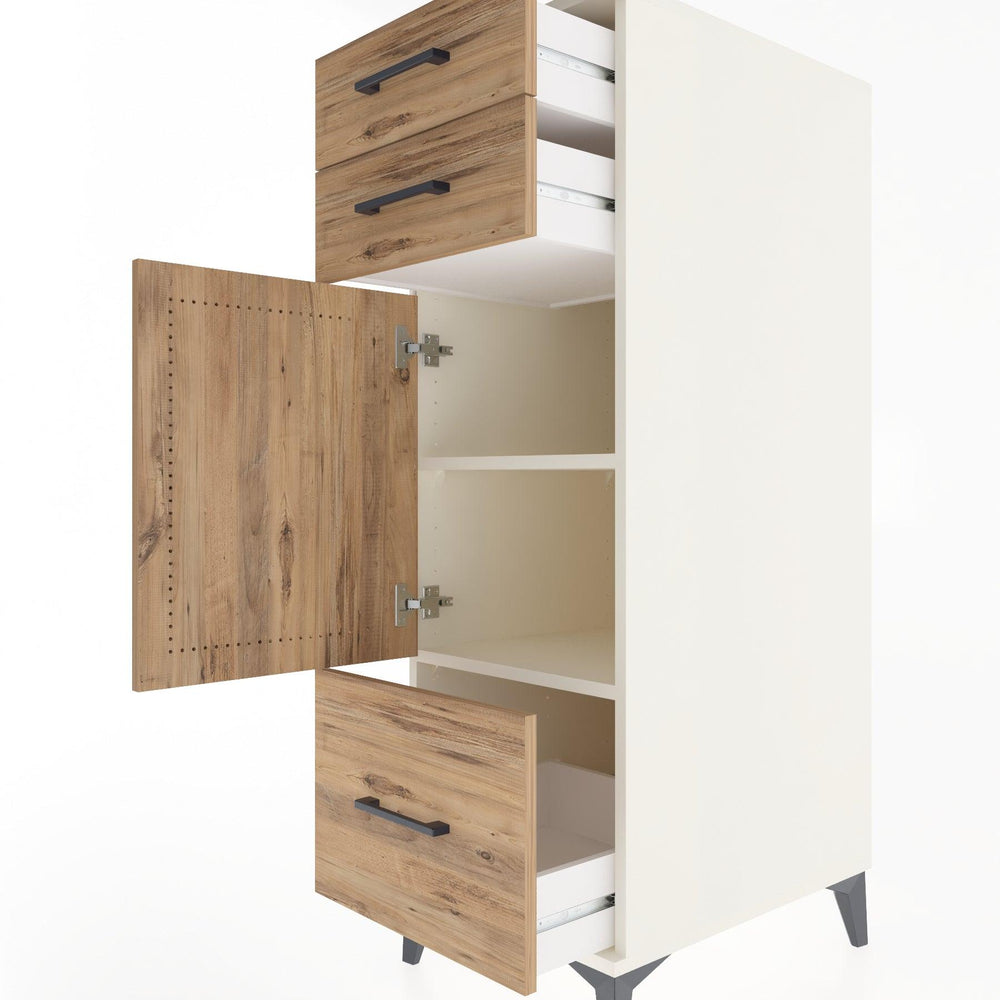Woodntry Modüler Dolap Aytaşı 44x59x122 cm Kapaklı ve Çekmeceli KC8-1