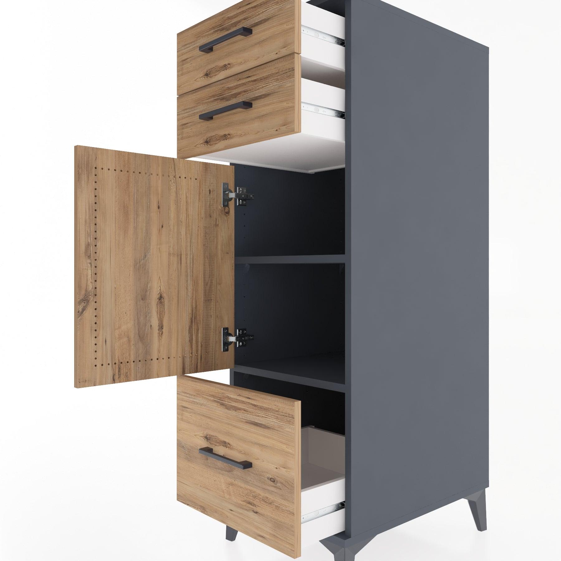 Woodntry Modular Cabinet Anthracite 44x30x122 cm with Doors and Drawers KC8-2