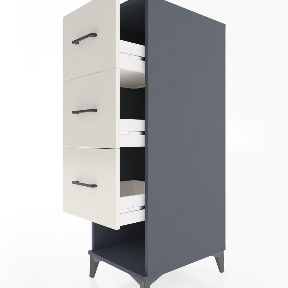 Woodntry Modüler Dolap Antrasit 44x30x122 cm Çekmeceli ve Raflı CR108-2