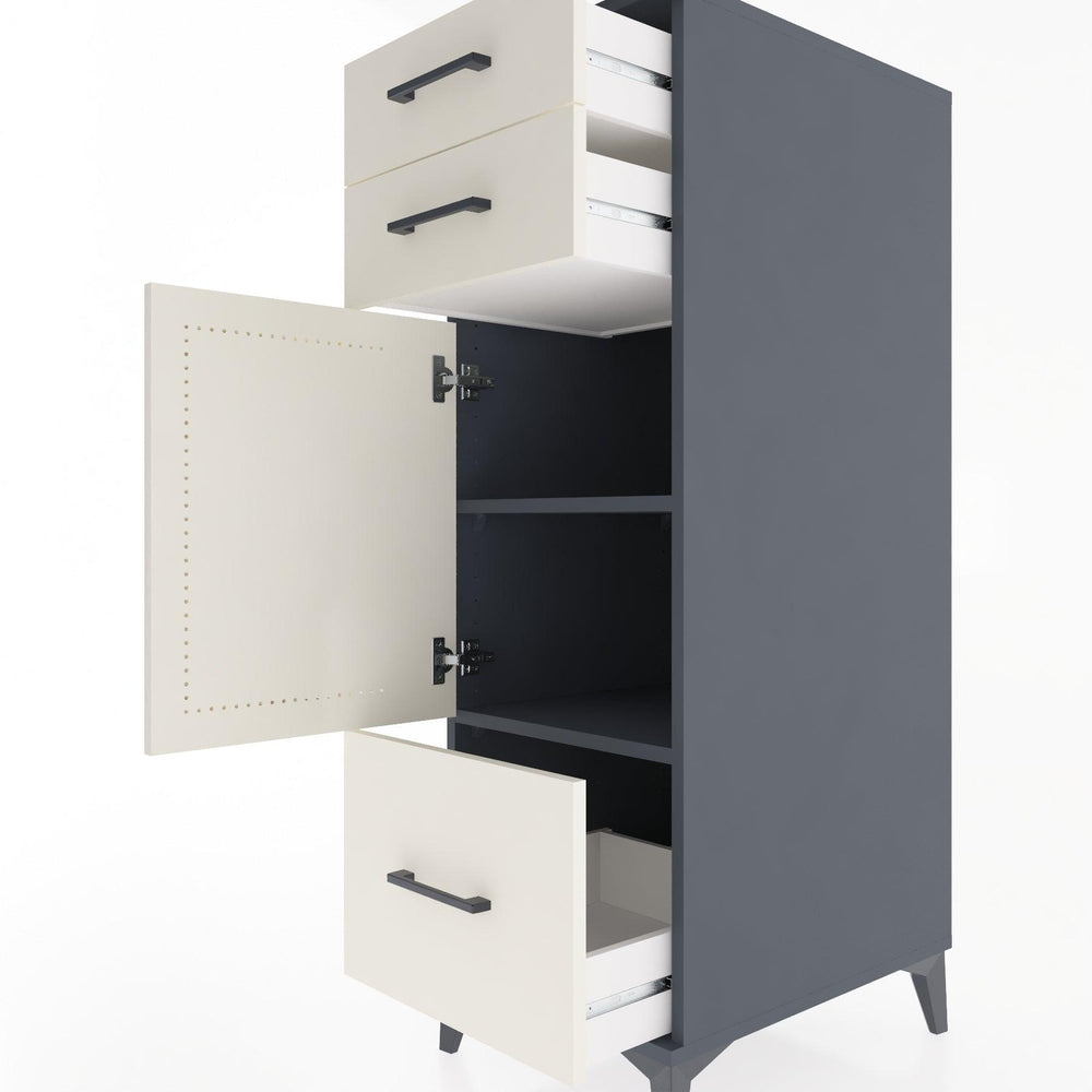 Woodntry Modüler Dolap Antrasit 44x30x122 cm Kapaklı ve Çekmeceli KC8-2