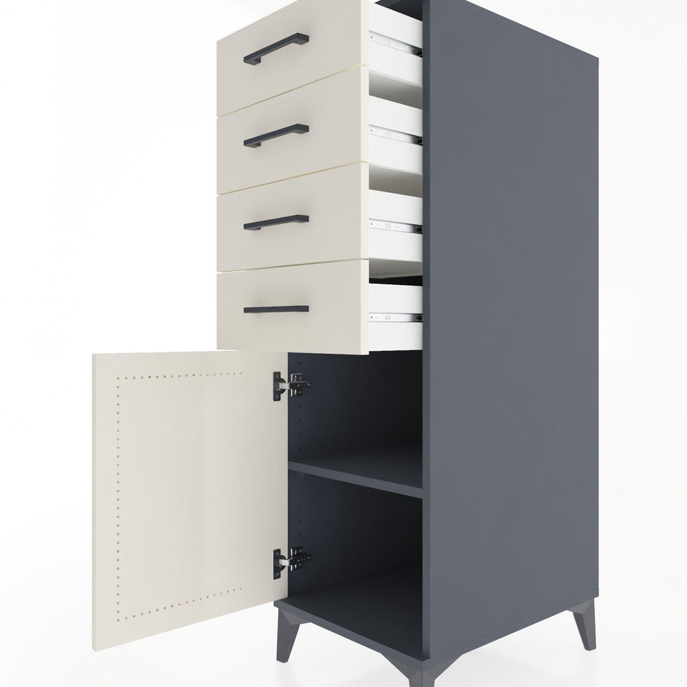 Woodntry Modüler Dolap Antrasit 44x30x122 cm Kapaklı ve Çekmeceli KC58-2