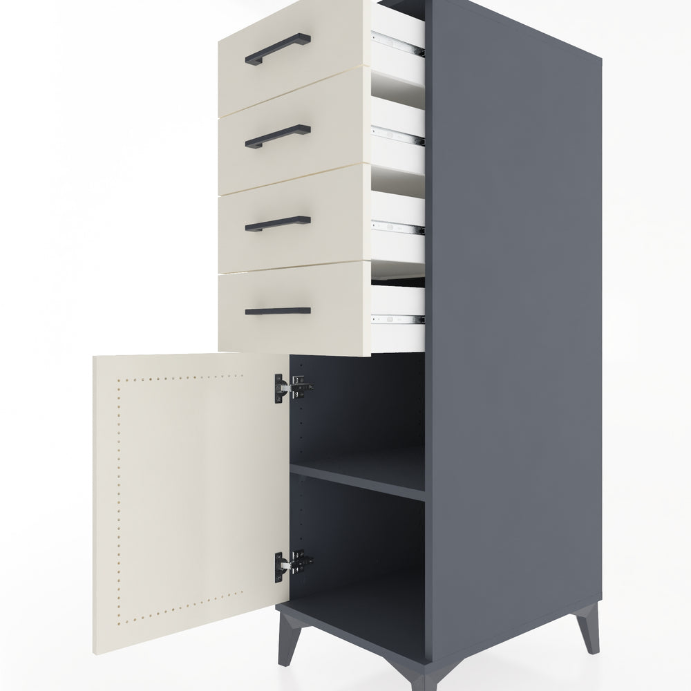 Woodntry Modüler Dolap Antrasit 44x59x122 cm Kapaklı ve Çekmeceli KC58-2