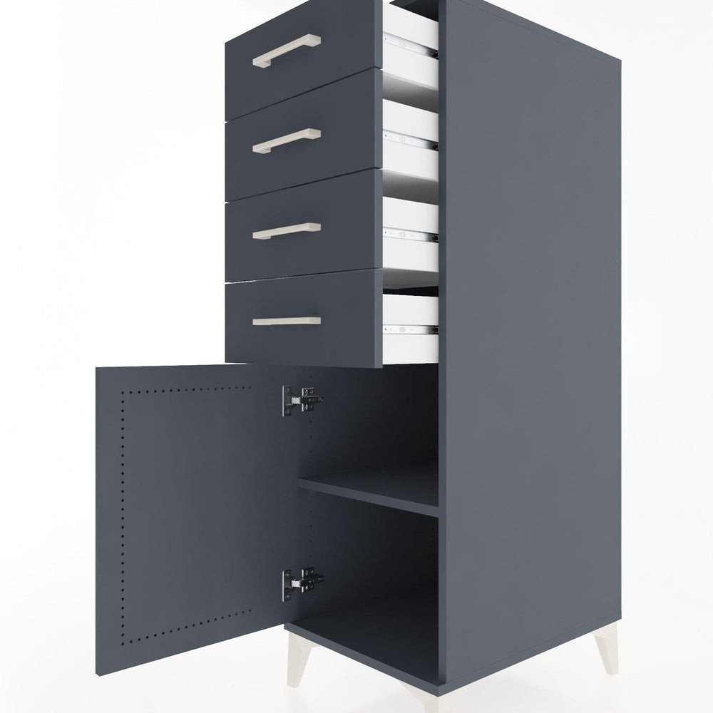 Woodntry Modüler Dolap Antrasit 44x30x122 cm Kapaklı ve Çekmeceli KC58-2