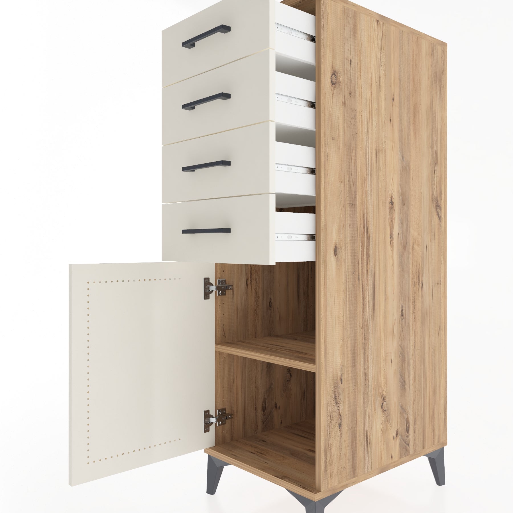 Woodntry Modüler Dolap Çam 44x59x122 cm Kapaklı ve Çekmeceli KC58-3