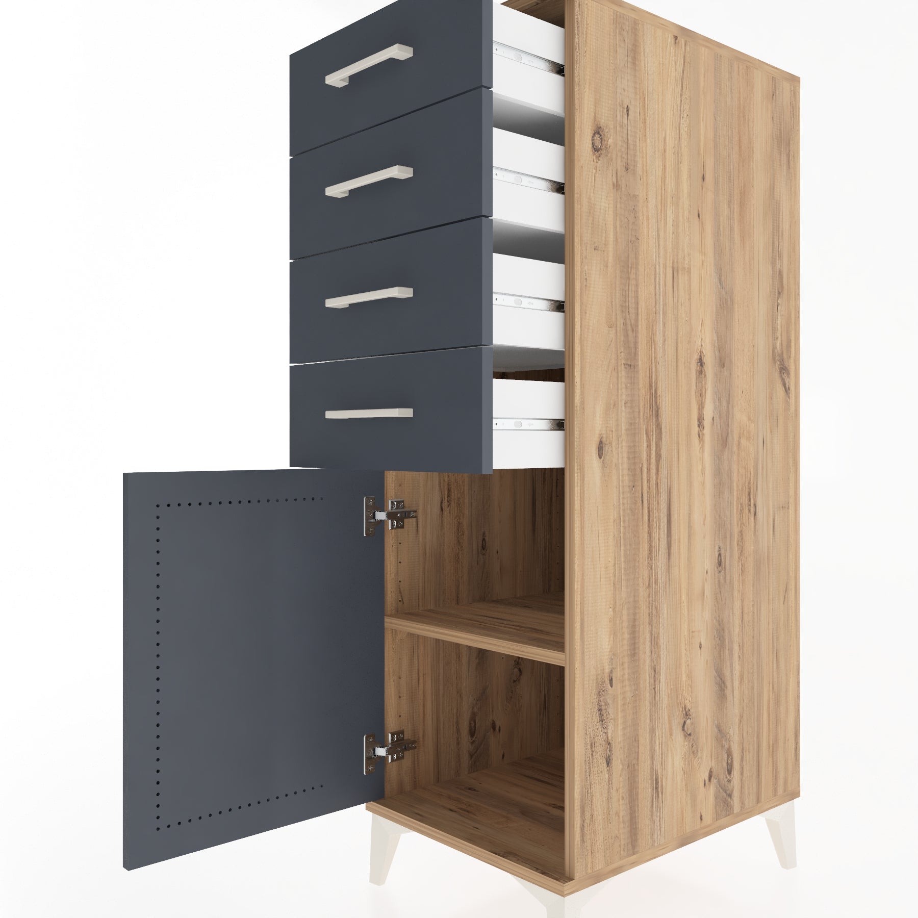 Woodntry Modüler Dolap Çam 44x59x122 cm Kapaklı ve Çekmeceli KC58-3